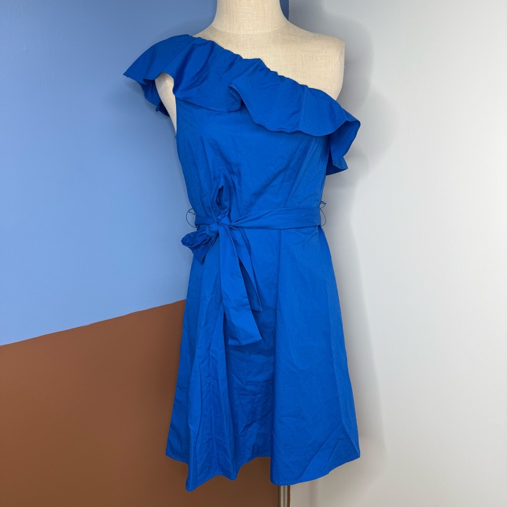 Banana Republic | Dresses | Banana Republic Corsica Blue Poplin Ruffled One Shoulder Dress Size Xs Petite
